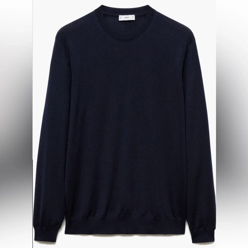 MANGO Wool Crewneck Sweater Dark Navy